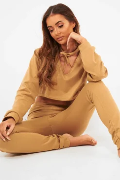 Rebellious Fashion Camel Cut Out Loungewear Set - Adaia