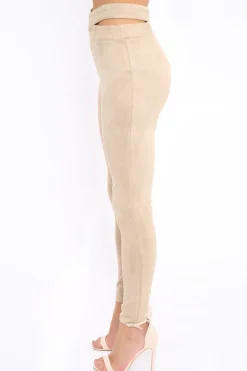 Rebellious Fashion Camel Cut Out Waist Suede Leggings - Anala