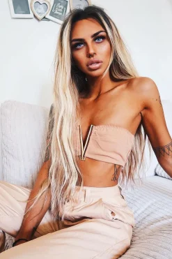 Rebellious Fashion Camel Deep Plunge Metal V Boobtube - Karolynn