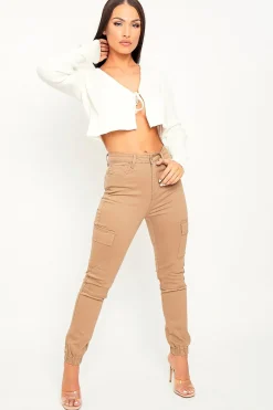 Rebellious Fashion Camel Denim Cargo Jeans - Destany