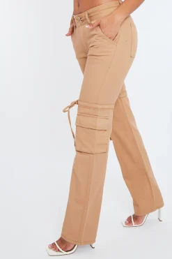 Rebellious Fashion Camel Denim Cargo Trousers - Cindy