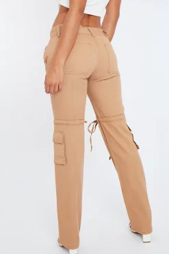 Rebellious Fashion Camel Denim Cargo Trousers - Cindy