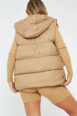Rebellious Fashion Camel Detachable Hood Puffer Gilet - Emisha