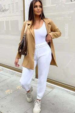 Rebellious Fashion Camel Double Breasted Longline Blazer - Izelle
