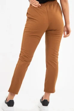 Rebellious Fashion Camel Drawstring Seam Front Tailored Joggers - Lissie