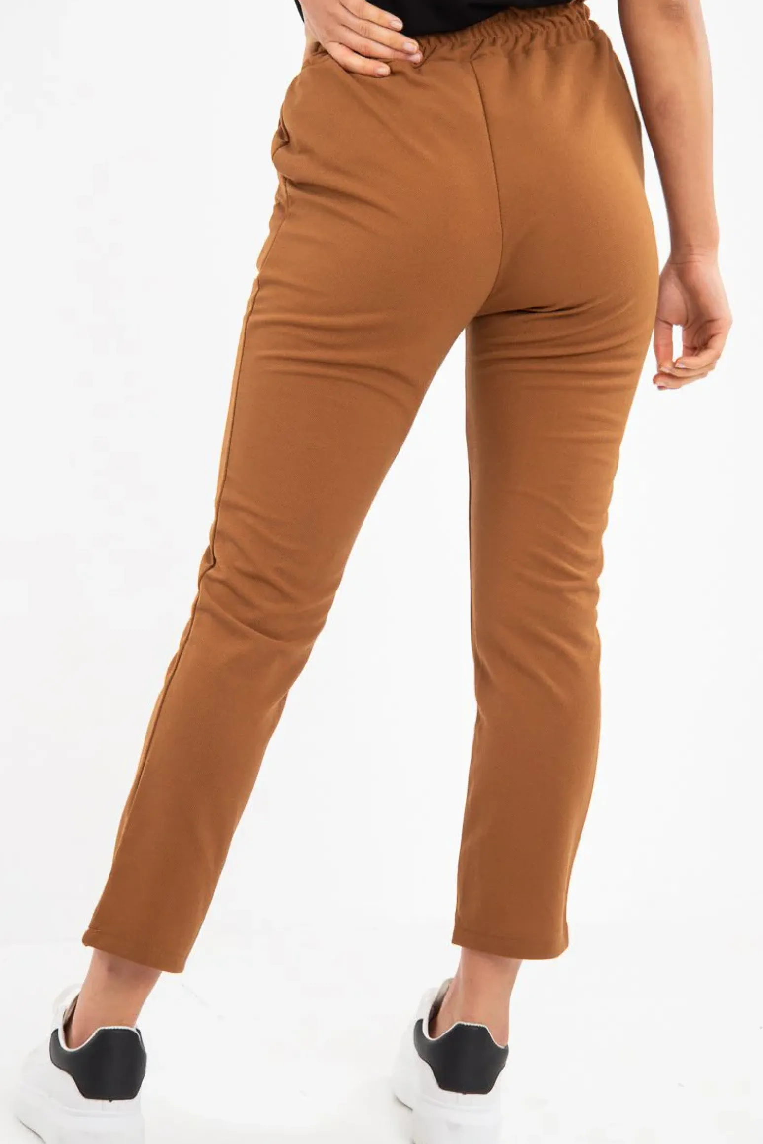 Rebellious Fashion Camel Drawstring Seam Front Tailored Joggers - Lissie