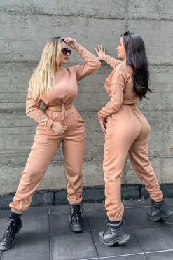 Rebellious Fashion Camel Drawstring Waist Jumper and Joggers Co-ord - Kayla