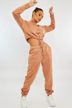 Rebellious Fashion Camel Drawstring Waist Jumper and Joggers Co-ord - Kayla