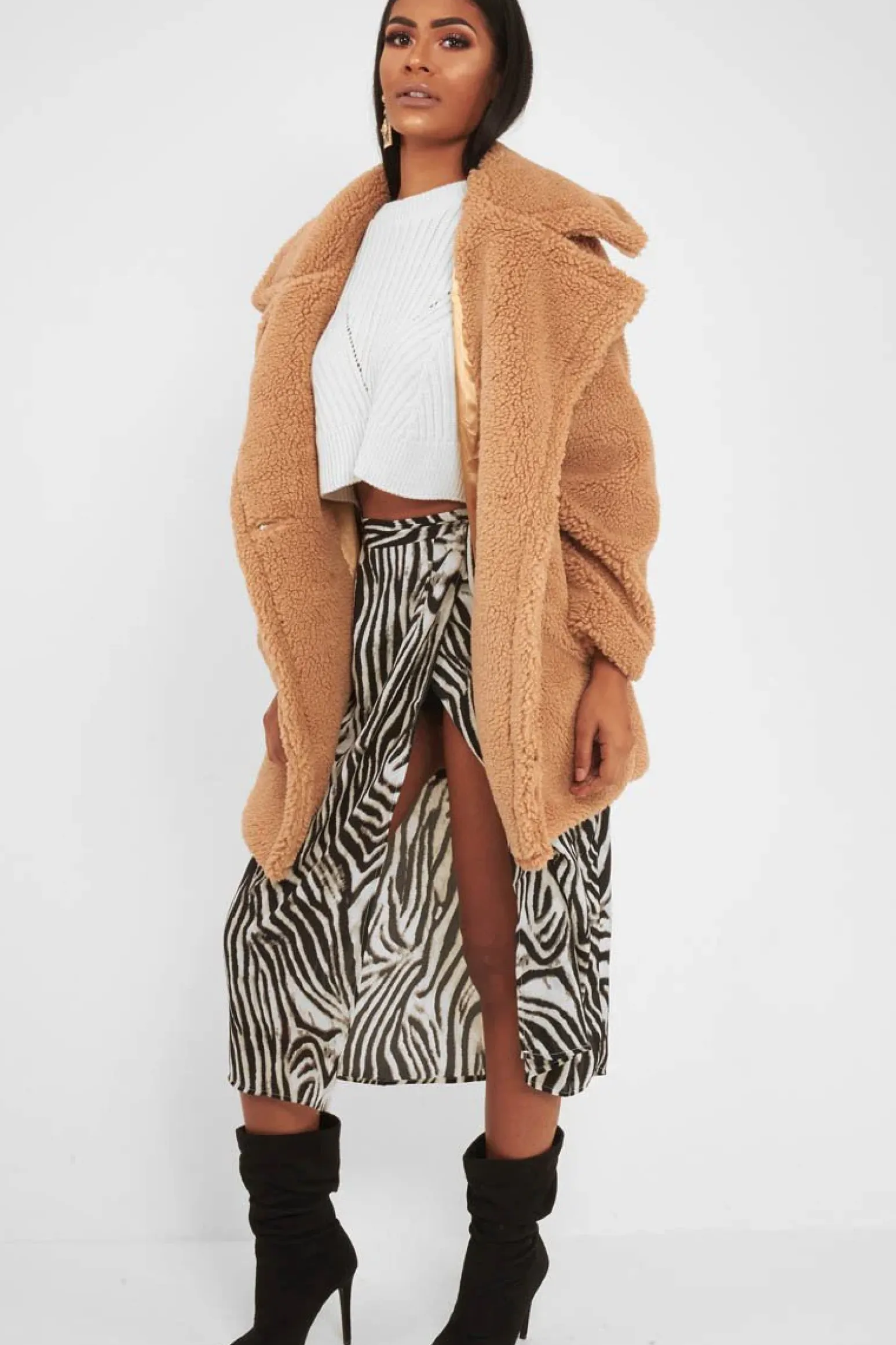 Rebellious Fashion Camel Faux Fur Button Front Teddy Coat - Aamna