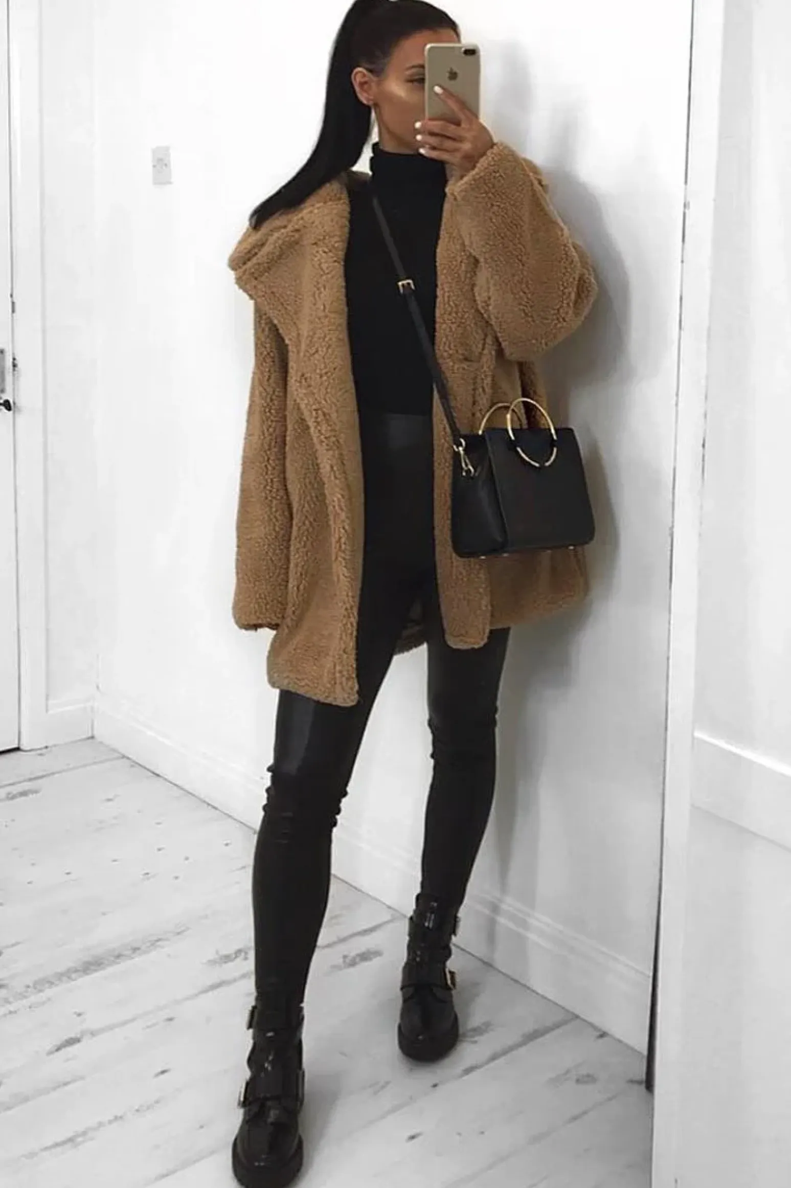 Rebellious Fashion Camel Faux Fur Button Front Teddy Coat - Aamna