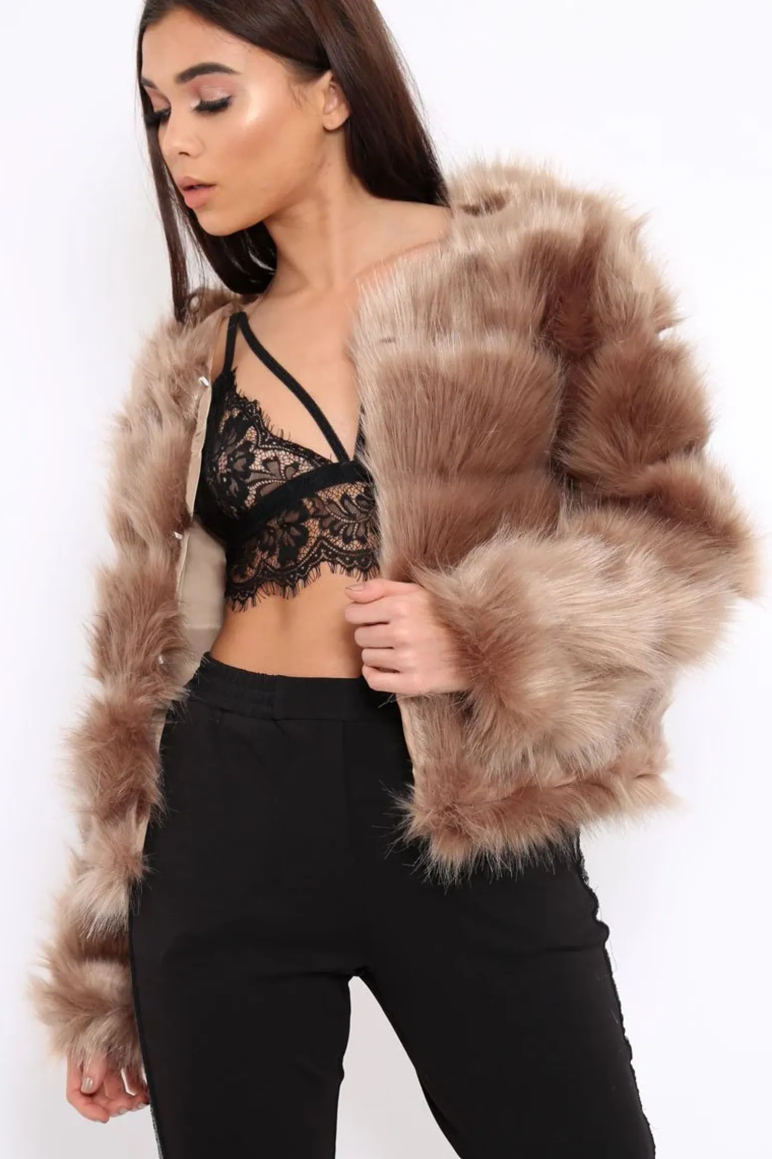 Rebellious Fashion Camel Faux Fur Jacket - Amaria
