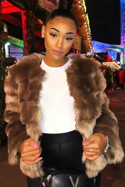 Rebellious Fashion Camel Faux Fur Jacket - Estelle
