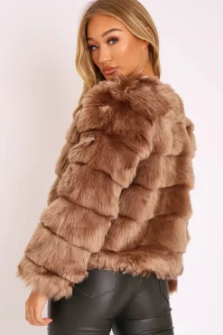 Rebellious Fashion Camel Faux Fur Jacket - Estelle