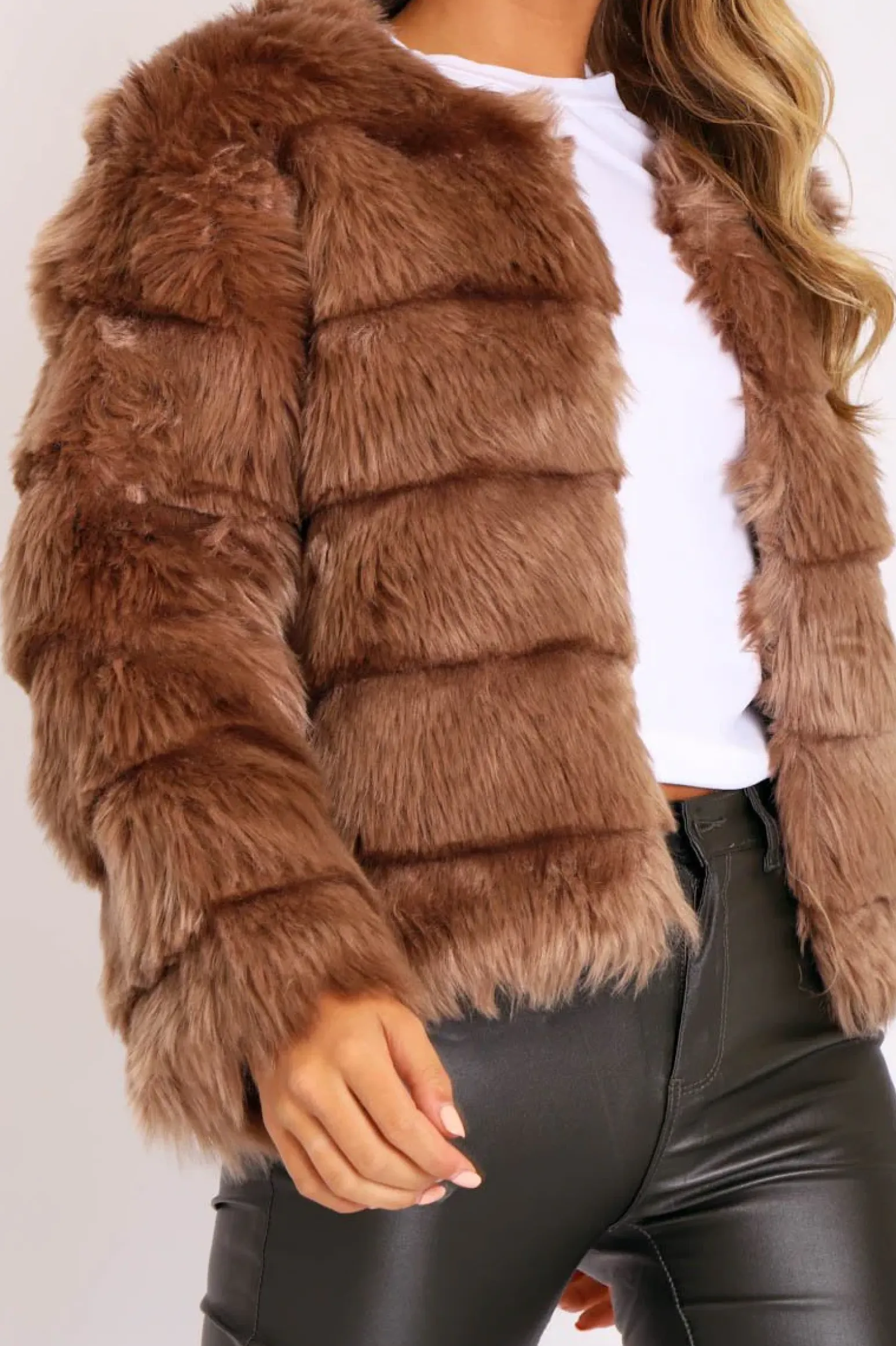 Rebellious Fashion Camel Faux Fur Jacket - Estelle