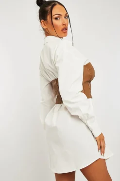 Rebellious Fashion Camel Faux Leather Zip Front Corset Top - Karolina