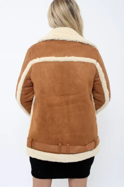 Rebellious Fashion Camel Faux Shearling Coat - Scarlett