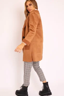 Rebellious Fashion Camel Faux Suede Shearling Coat - Izabella