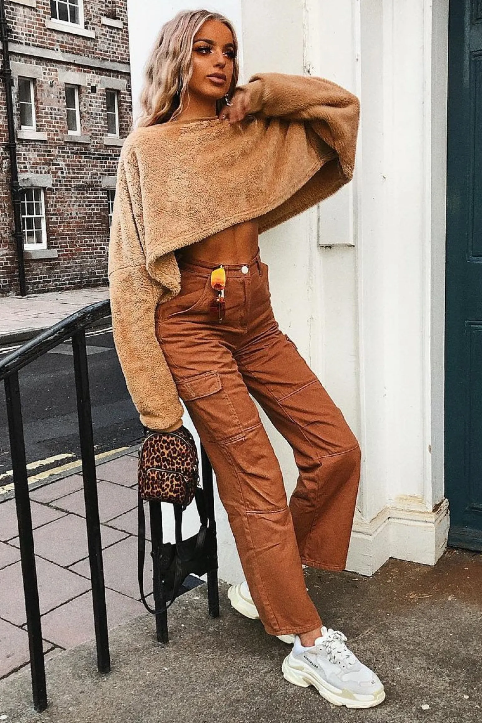 Rebellious Fashion Camel Fluffy Long Sleeve Crop Jumper - Noura