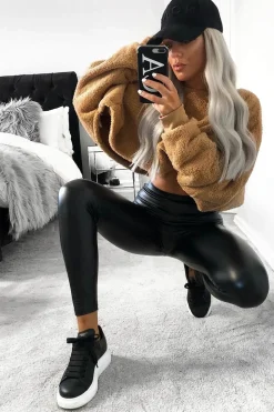 Rebellious Fashion Camel Fluffy Long Sleeve Crop Jumper - Noura