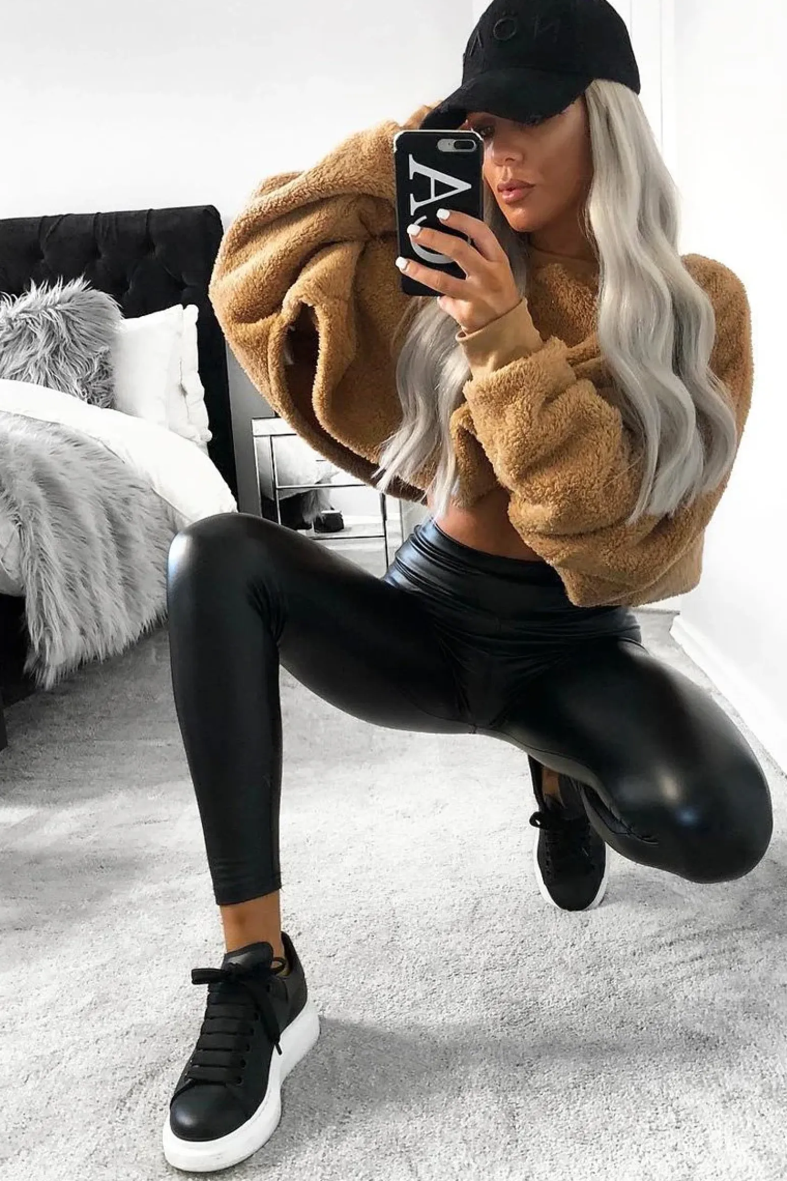 Rebellious Fashion Camel Fluffy Long Sleeve Crop Jumper - Noura