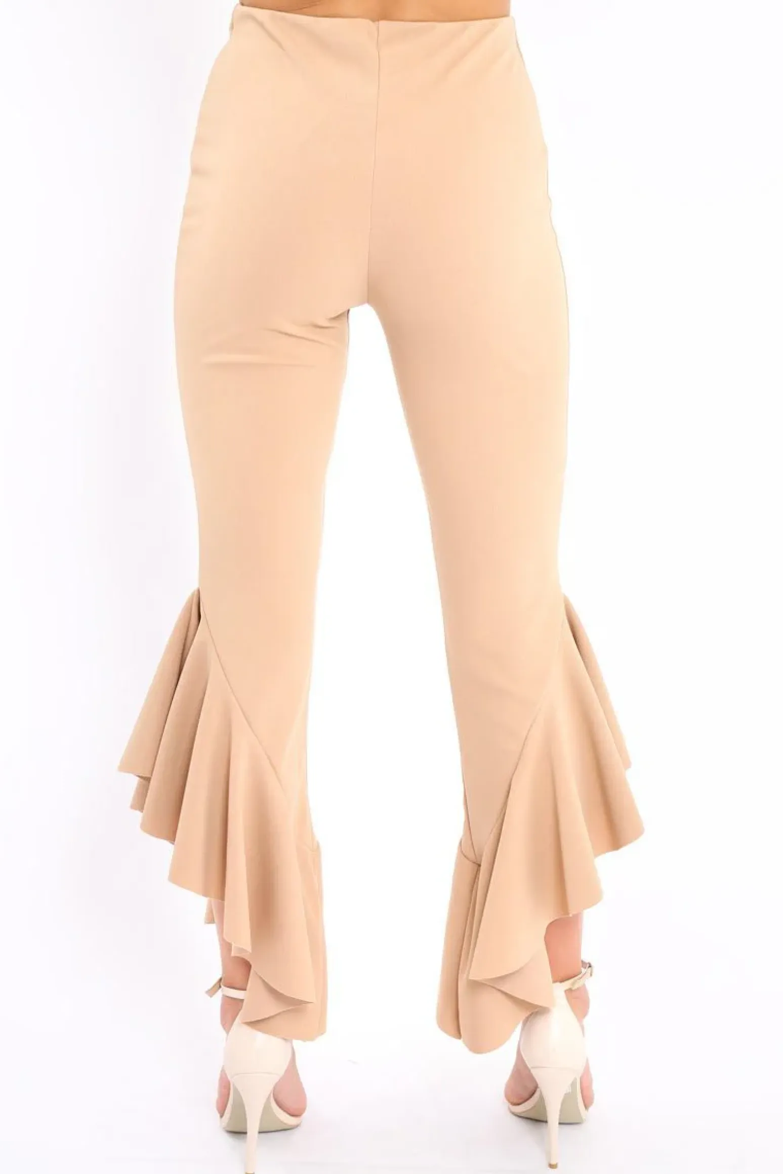 Rebellious Fashion Camel Frill Flare Hem Trousers - Ashlie