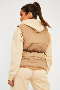 Rebellious Fashion Camel Front Pocket Padded Gilet - Carleigh