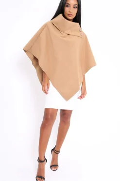 Rebellious Fashion Camel Funnel Collar Poncho - Caiden