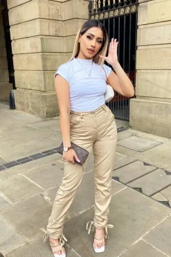 Rebellious Fashion Camel Gathered Hem Tie Trousers - Aaira