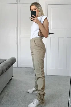 Rebellious Fashion Camel Gathered Hem Tie Trousers - Aaira