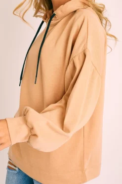 Rebellious Fashion Camel Gathered Sleeve Hoodie - Fenix