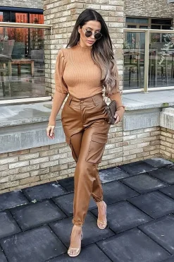 Rebellious Fashion Camel High Neck Balloon Sleeve Jumper - Harriet