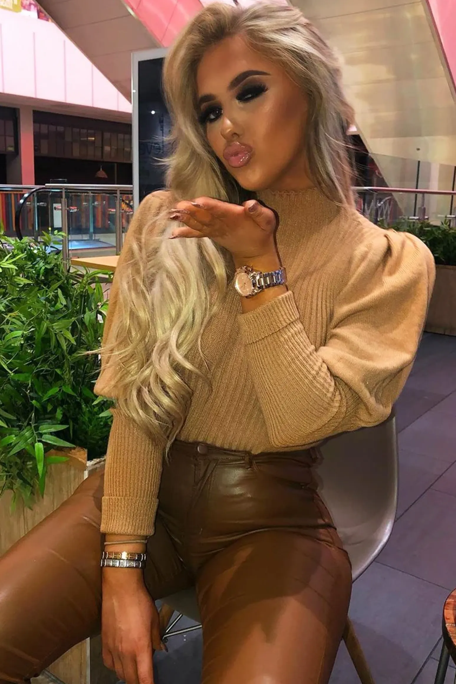 Rebellious Fashion Camel High Neck Balloon Sleeve Jumper - Harriet