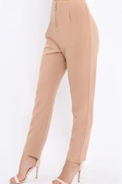 Rebellious Fashion Camel High Waisted Trousers - Zeenia
