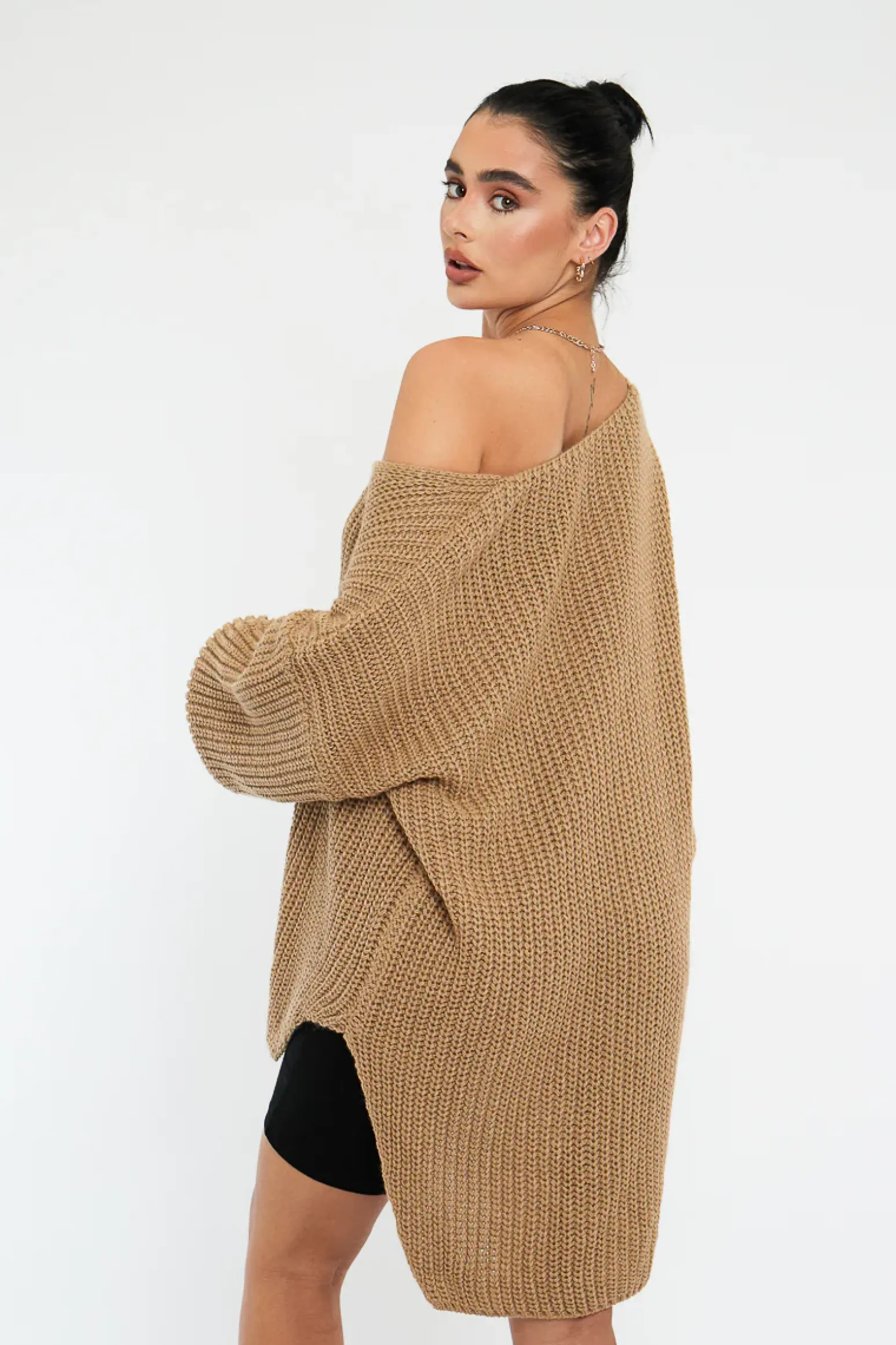 Rebellious Fashion Camel Knit Oversized Jumper - Darci