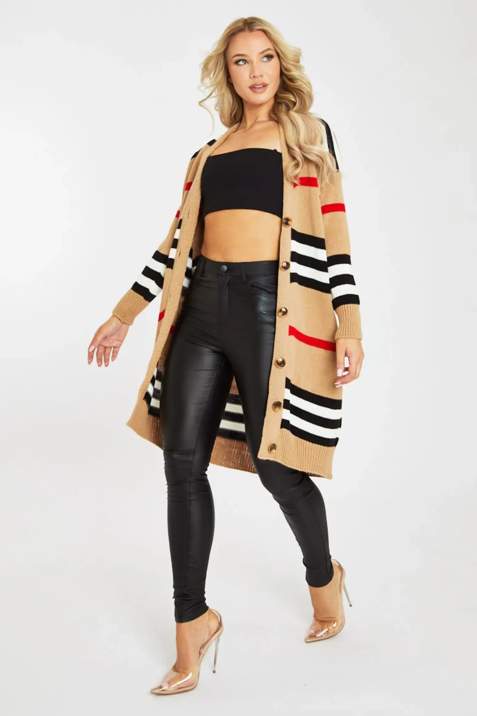 Rebellious Fashion Camel Knit Oversized Striped Cardigan - Pai