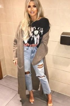 Rebellious Fashion Camel Knitted Longline Cardigan - Jadamarie