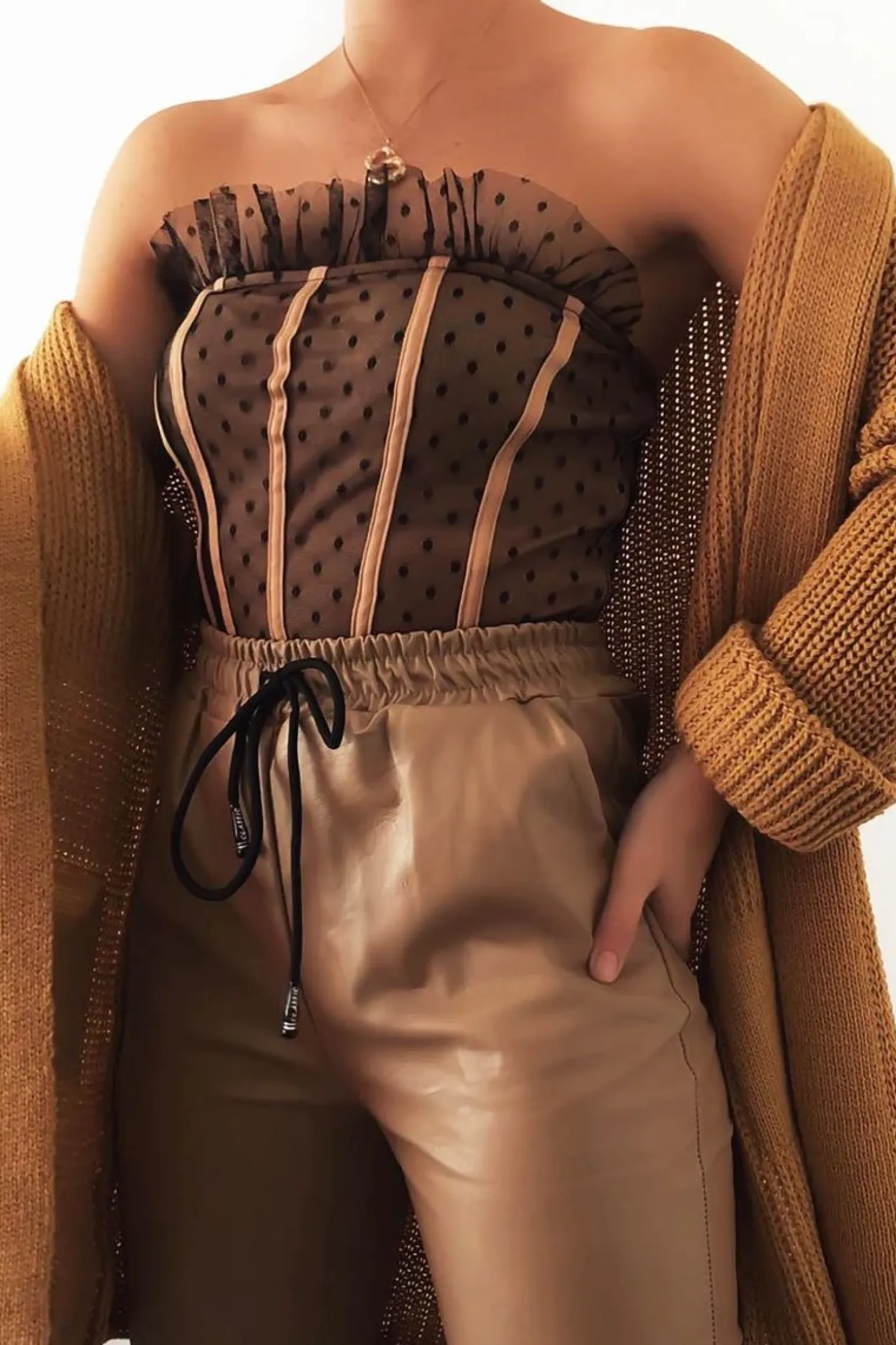 Rebellious Fashion Camel Knitted Oversized Pocket Detail Cardigan - Anna
