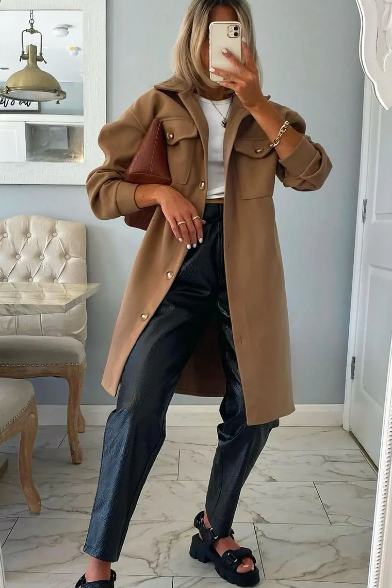 Rebellious Fashion Camel Longline Oversized Shacket - Sasha
