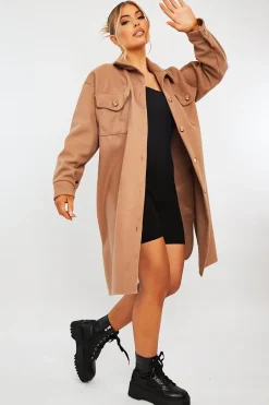 Rebellious Fashion Camel Longline Oversized Shacket - Sasha