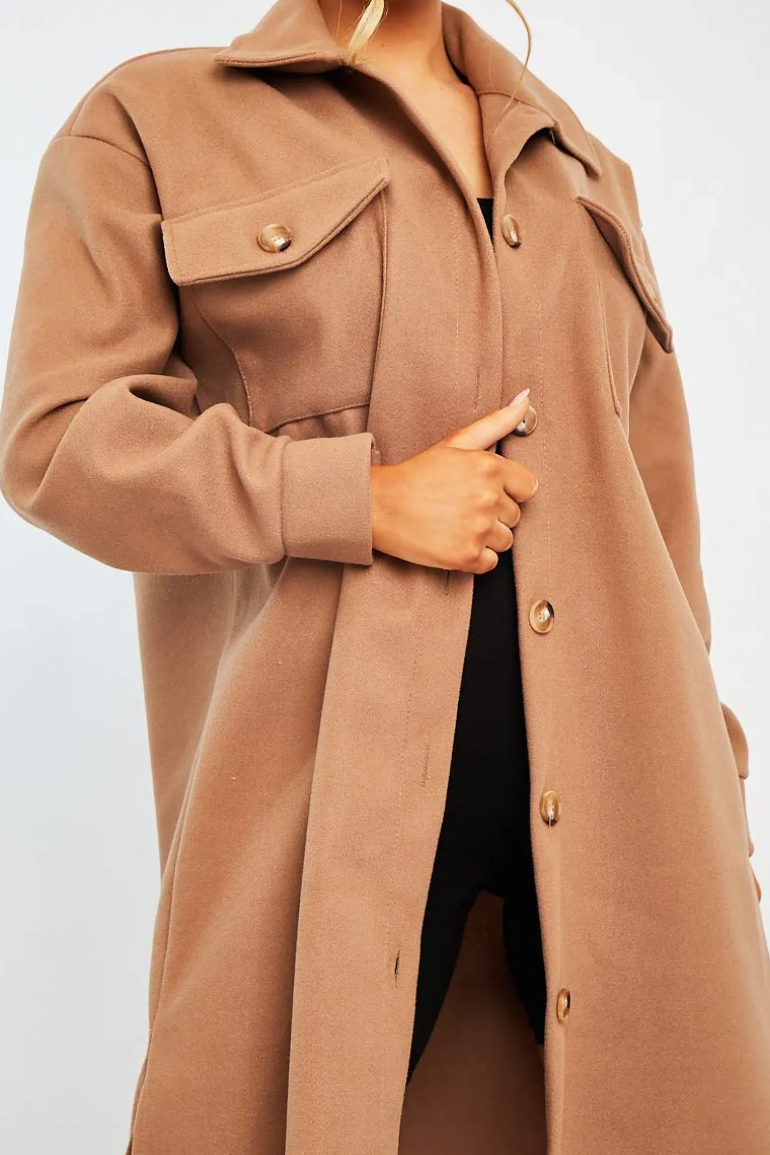 Rebellious Fashion Camel Longline Oversized Shacket - Sasha
