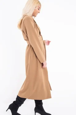Rebellious Fashion Camel Longline Tailored Belted Coat - Joelle