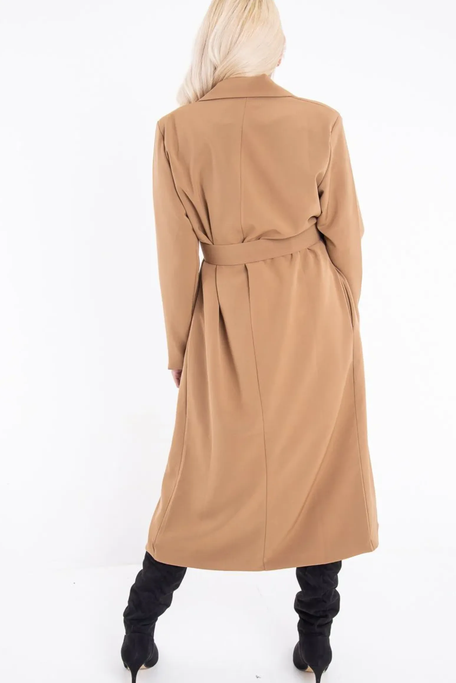 Rebellious Fashion Camel Longline Tailored Belted Coat - Joelle