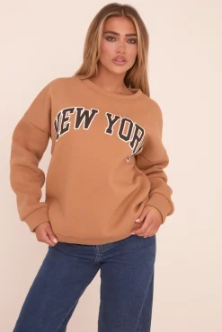 Rebellious Fashion Camel New York Print Sweatshirt - Eternity