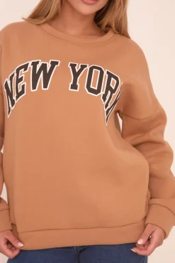 Rebellious Fashion Camel New York Print Sweatshirt - Eternity