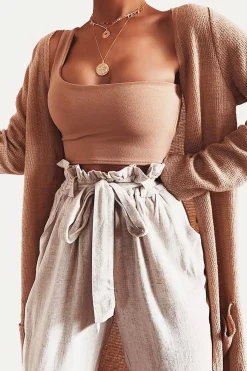 Rebellious Fashion Camel One Shouldered Crop Top - Kamri