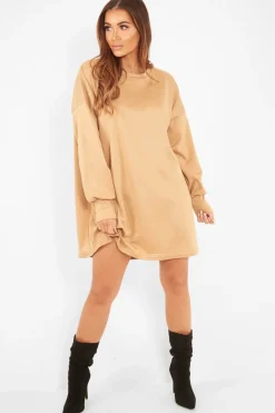 Rebellious Fashion Camel Oversized Jumper Dress - Oaklee