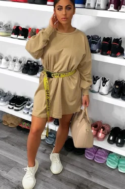 Rebellious Fashion Camel Oversized Jumper Dress - Oaklee