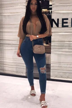 Rebellious Fashion Camel Plunge Bodysuit - Florence