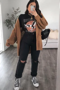 Rebellious Fashion Camel Relaxed Fit Front Pockets Cardigan - Joelle