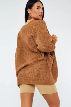 Rebellious Fashion Camel Relaxed Fit Front Pockets Cardigan - Joelle